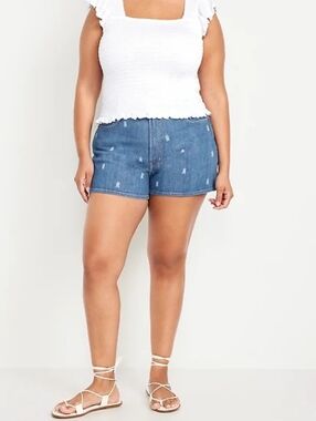 18 • Old Navy • High-Waisted Floral Bleach Dyed OG Jean Shorts -- 3-inch inseam